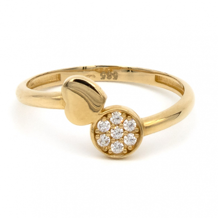 Inele - Inel aur galben 14K cu inimă și cerc – GOLD PIC