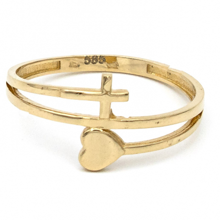 Inele - Inel Inimă și Cruce din aur galben 14K – GOLD PIC