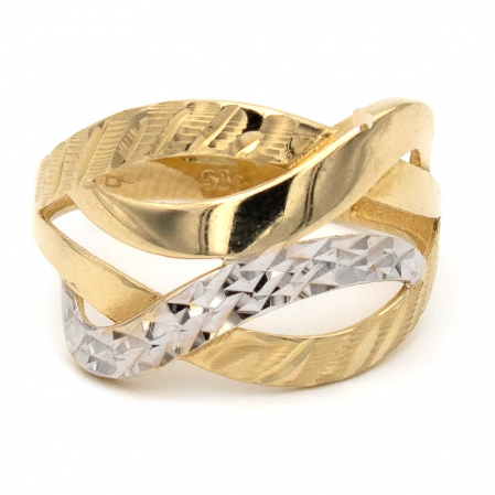 Inele - Inel aur galben și alb 14K cu design modern – linii suprapuse