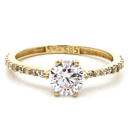 Inel Spark din aur galben 14K cu zirconii – inel de logodnă elegant [0]