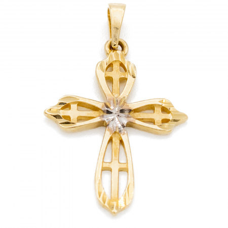 Pandantive - Cruce Aur 14k Detaliu Alb Central