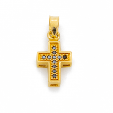 Pandantive - Cruciulita Aur 14k Pietre Zirconia Negre