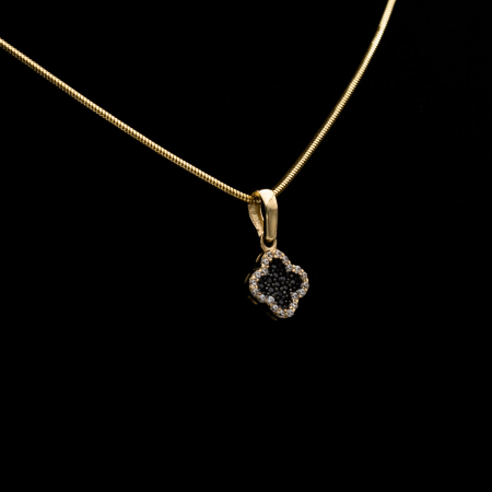 Pandantiv Fortuna aur galben 14K trifoi cu zirconia negre și albe [3]