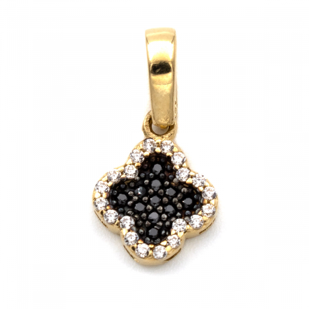 Pandantive - Pandantiv Fortuna aur galben 14K trifoi cu zirconia negre și albe