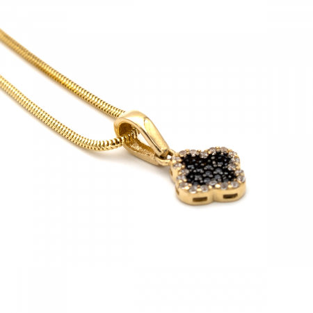 Pandantiv Fortuna aur galben 14K trifoi cu zirconia negre și albe [2]