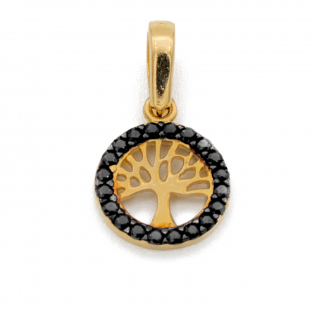 Pandantive - Pandantiv Copacul Vietii Pietre Negre Aur 14k