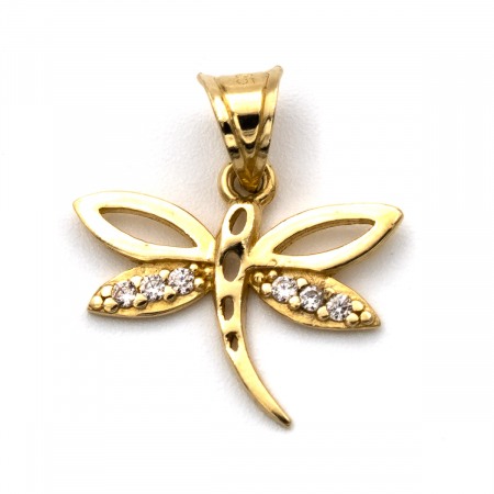Pandantive - Pandantiv libelulă din aur galben 14K cu zirconii – model Zenfly