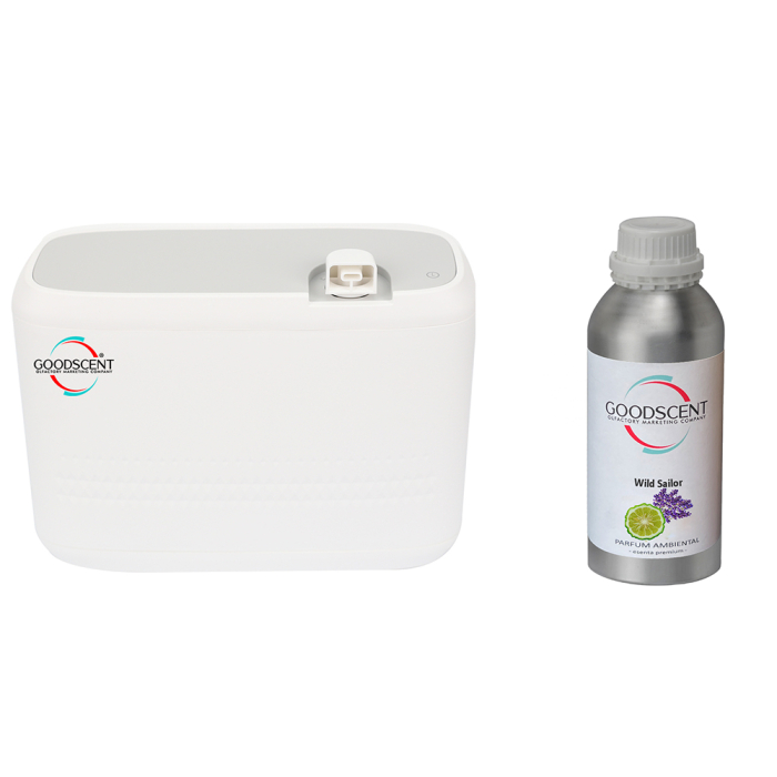 Aparat profesional Parfumare spatii Good Scent GS2400, culoare alba cu rezerva 1 Kg inclusa