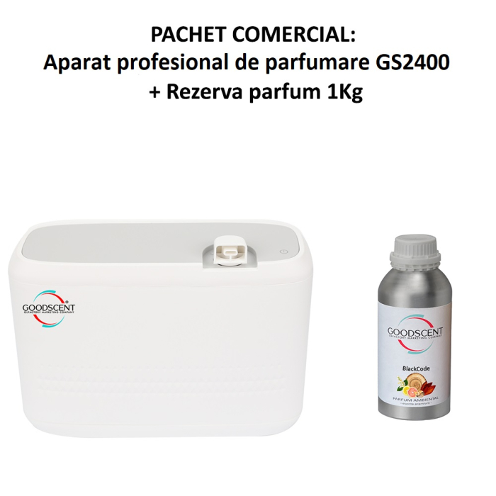 Aparat profesional Parfumare spatii Good Scent GS2400, culoare alba cu rezerva 1 Kg inclusa