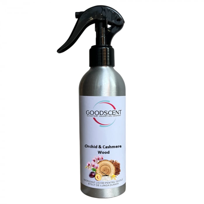 Odorizant Lichid pentru textile, Good Scent, aroma Orchid  Cashmere Wood, 200 g, cu pulverizator