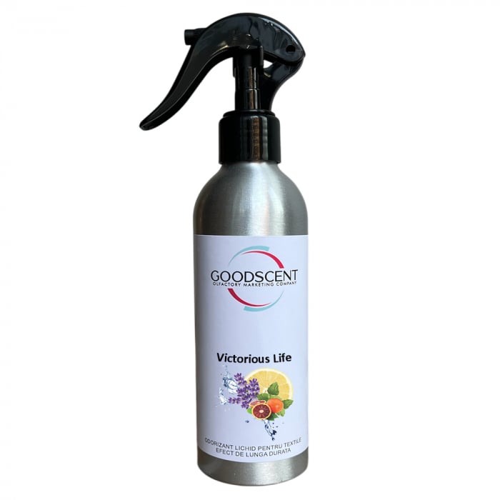 Odorizant Lichid pentru textile, Good Scent, aroma Victorious Life, 200 g, cu pulverizator