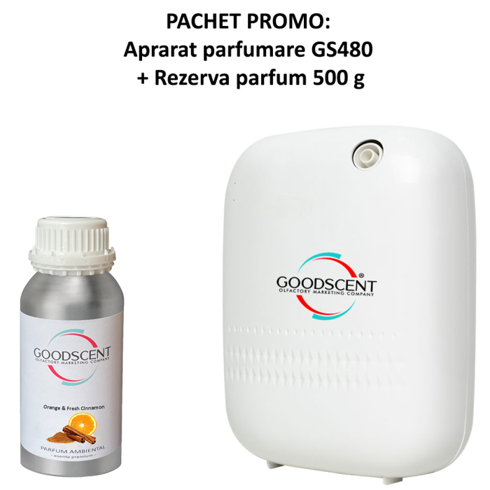 PACHET: Aparat Profesional Parfumare spatii Good Scent GS480, culoare alba cu 500 g esenta inclusa
