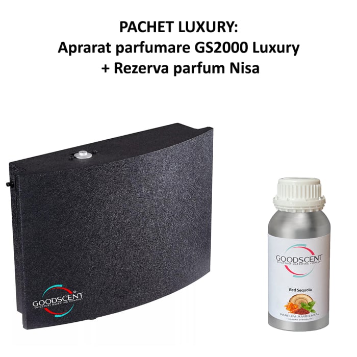PACHET LUXURY: Aparat profesional Parfumare spatii Good Scent GS2000 Luxury, culoare neagra cu  rezerva inclusa