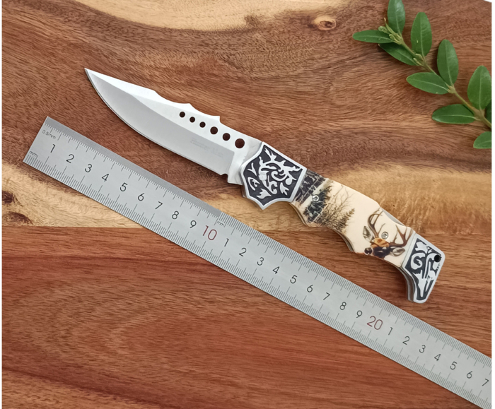 Set Cadou: Cuțit Compact Lama Curbata și Briceag Tradițional Cerb Carpatin [5]