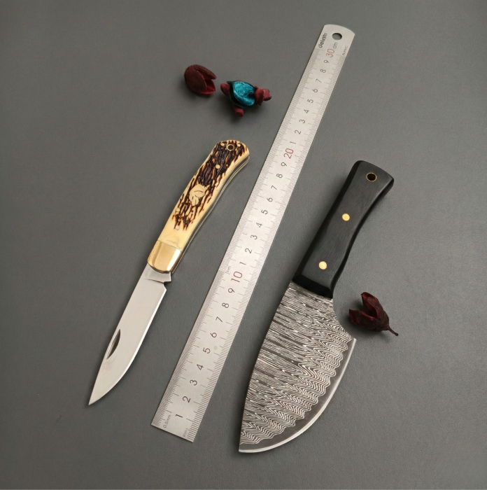 Cuțit de Pescuit cu Teacă și Briceag EDC (Imitație Corn Cerb) – Set Cadou [2]