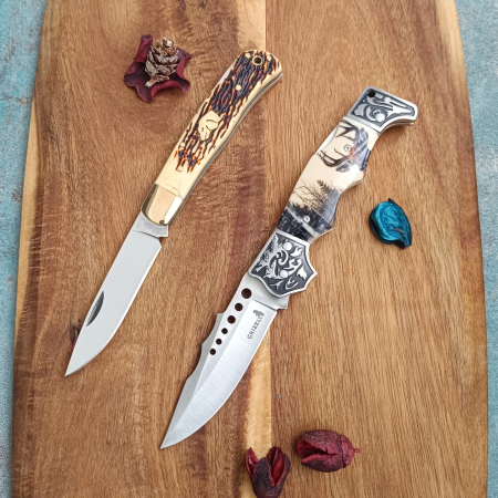 Set Cadou: Briceag Tradițional Cerb Carpatin + Briceag EDC, Imitație Corn de Cerb (CBSET-4) [1]