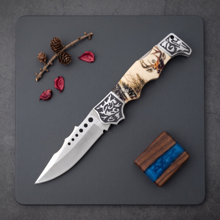 Set Cadou: Briceag Tradițional Cerb Carpatin + Briceag EDC, Imitație Corn de Cerb (CBSET-4) [2]