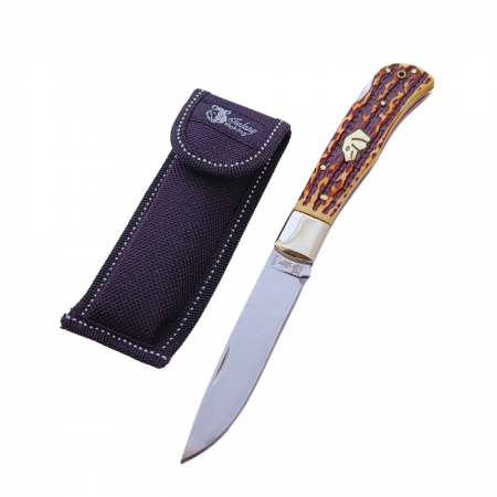 Cutite si Accesorii Vanatoare - Briceag compact cu maner imitatie corn de cerb