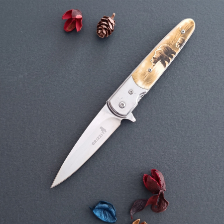 Outdoor și Camping - Briceag EDC Grizzly (Model Urs), Oțel Inoxidabil, Lamă 8.5 cm