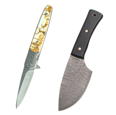 Outdoor și Camping - Set Cadou: Cuțit Compact Full Tang și Briceag EDC Model Cerb
