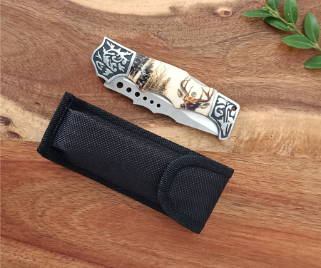 Set Cadou: Cuțit Compact Lama Curbata și Briceag Tradițional Cerb Carpatin [5]