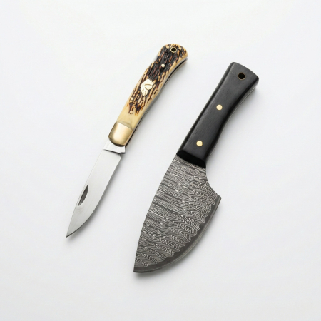 Cuțit de Pescuit cu Teacă și Briceag EDC (Imitație Corn Cerb) – Set Cadou [4]