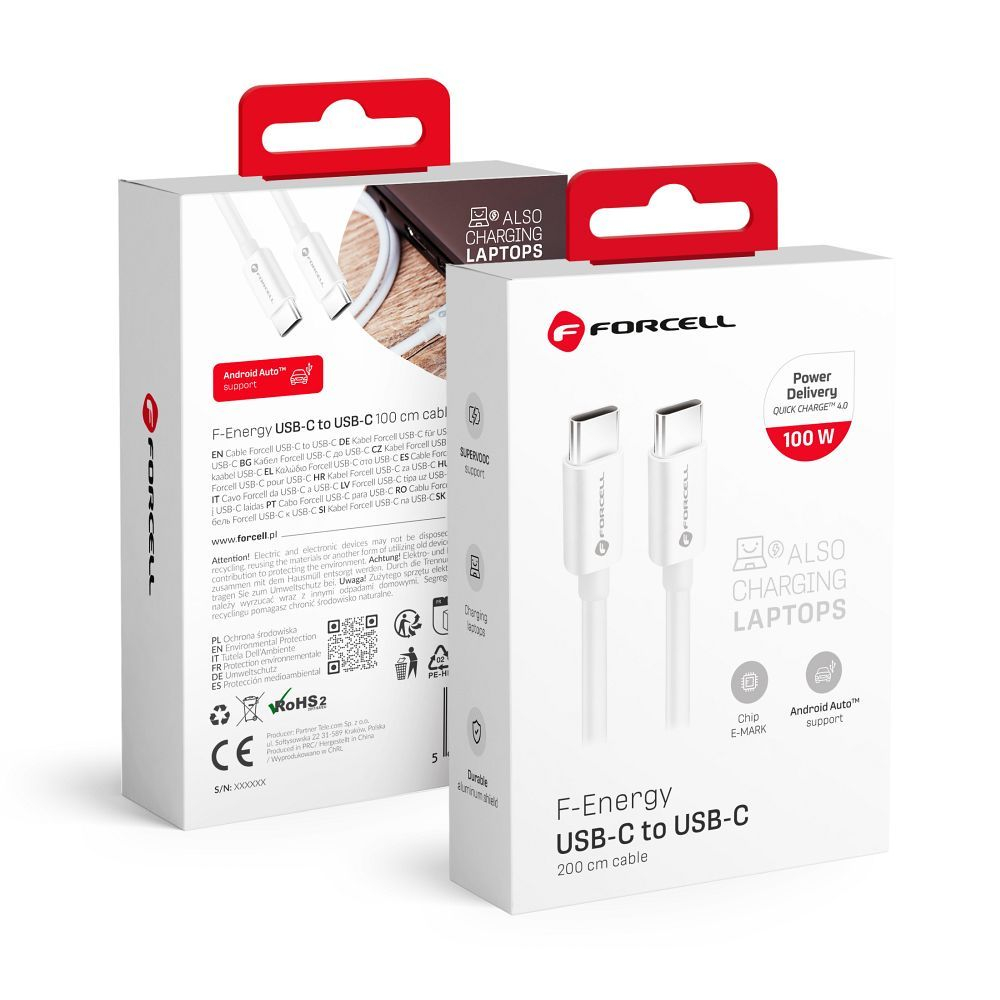 Cablu Forcell C339 USB-C la USB-C 5A 100W 2m - Încărcare rapidă [2]