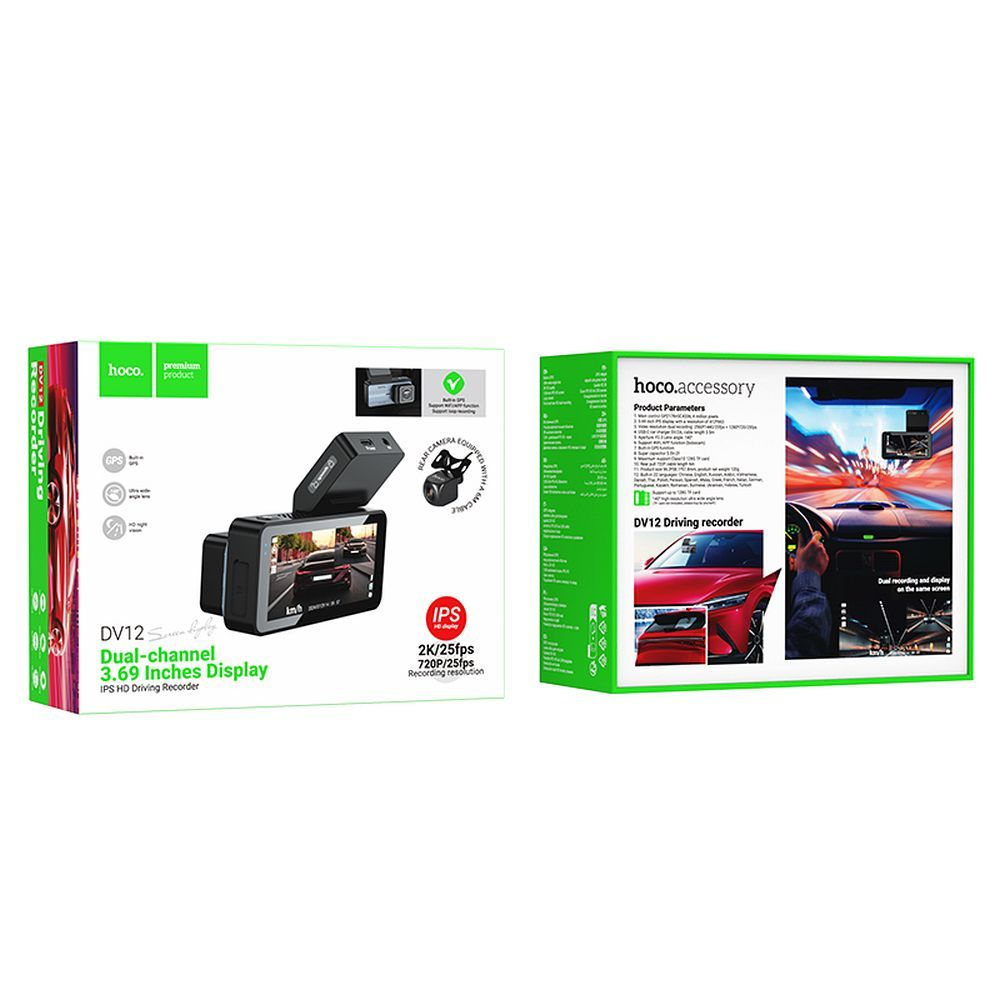 Cameră Auto HOCO DV12 2K GPS cu Ecran de 3,69" + Cameră Spate, Gri Titan [9]