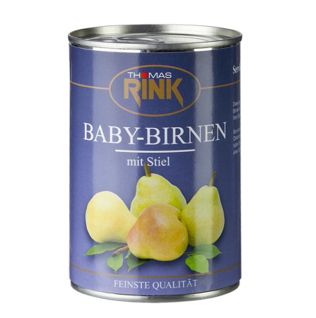 Miere, chutney si dulceata - Baby pere, putin zaharoase, cu tulpina, cca 7-9 bucati, 425 g