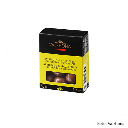 Ciocolata - Bilute de migdale/alune in ciocolata cu lapte, Valrhona Equinoxe, 50 g