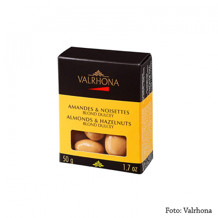 Ciocolata - Bilute de migdale/alune in ciocolata Dulcey, Valrhona Equinoxe, 50 g