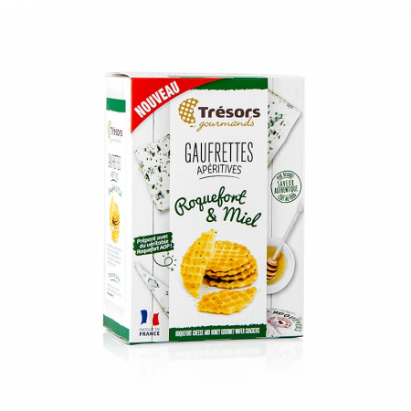 Bacanie - Biscuiti Mini Waffle cu branza Roquefort si miere, Gaufrettes, Bar snack, Tresors, 60 g