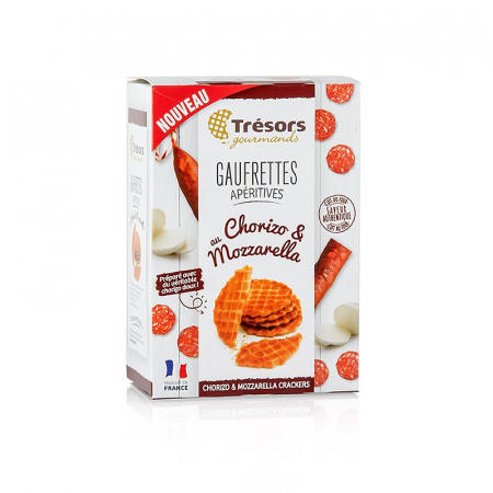 Gustari - Biscuiti Mini Waffle cu chorizo ​​​​si mozzarella, Gaufrettes, Bar snack, Tresors, 60 g