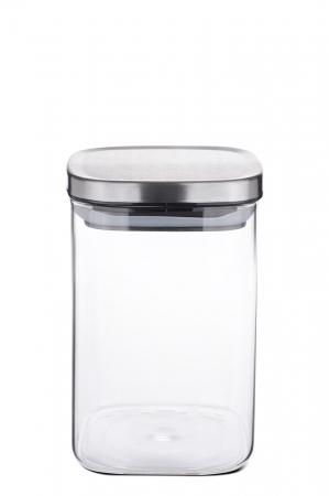 Ustensile de Bucatarie - Borcan de depozitare din sticla alba dreptunghiulara 1000 ml