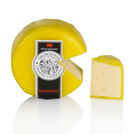 Branzeturi - Branza cheddar afumata in lemn de fag, ceara galbena, 200g
