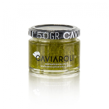 Specialitati din ulei - Caviar din ulei de masline Caviaroli, mici perle din ulei de masline cu busuioc, verde, 50 g