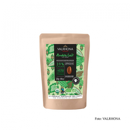 Ciocolata - Ciocolata cu lapte 39%, Valrhona Andoa Lait, banuti (Comert echitabil) BIO, 250 g