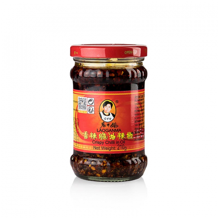 Bucatarie asiatica si etnica - Crispy Chili Oil - Chili in ulei cu ceapa crocanta, Lao Gan Ma, 210 g