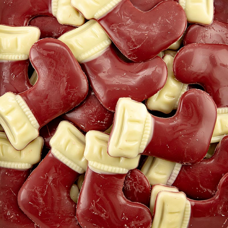 Decoruri din ciocolata - Decor de ciocolata "ciorap de Mos Craciun", 40x49mm, 630 g, 132 buc