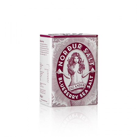 Sare de mare din Marea Nordului - Fulgi de sare islandeza, cu afine, 100 g - cutie metalica