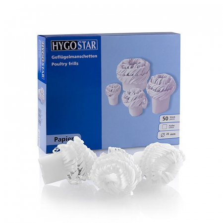 Rasnite - Mansete pentru pulpe de oaie, miel si caprioara, Papillotes Gigot, 25mm, 50 buc