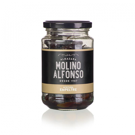 Bacanie - Masline negre Empeltre, cu samburi, naturale, Molino Alfonso, 200 g