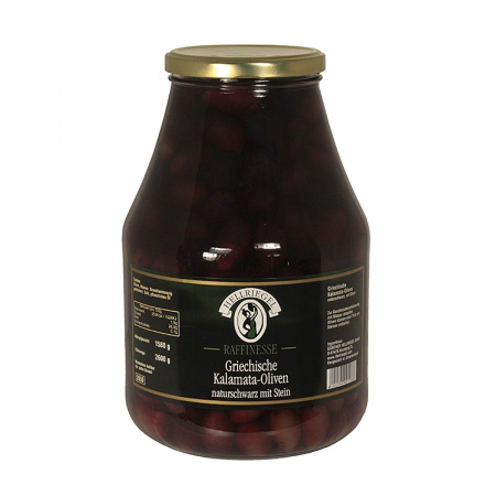 Masline si pasta de masline - Masline negre extra mari Kalamata, cu samburi, in saramura, Jardinelle, 2,6 kg