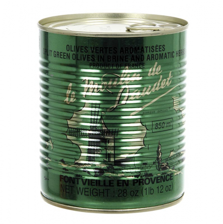 Bacanie - Masline verzi, cu samburi, cu ierburi de Provence, in saramura, 800 g