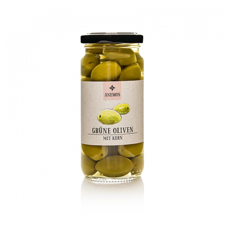 Masline si pasta de masline - Masline verzi, cu samburi, in saramura, Anemos, 227 g