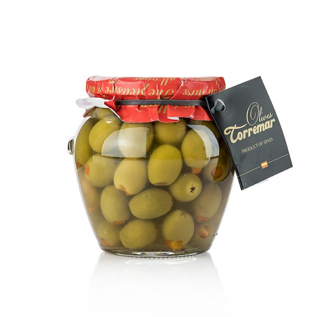 Bacanie - Masline verzi, cu samburi, manzanilla, cu portocale, Torremar SL, 580 g
