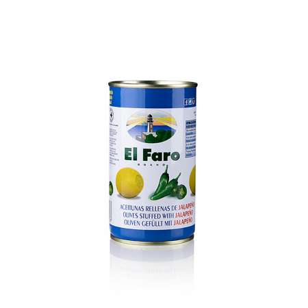 Bacanie - Masline verzi fara samburi cu chili Jalapano, El Faro, 350 g
