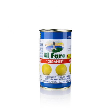 Bacanie - Masline verzi fara samburi cu umlputura de ansoa GIGANTE, El Faro, 350 g
