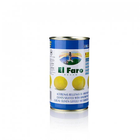 Bacanie - Masline verzi, fara samburi, cu umplutura de ansoa , El Faro, 350 g