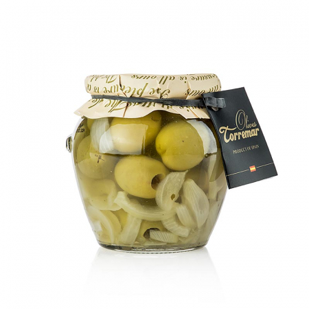 Masline si pasta de masline - Masline verzi, fara samburi, Gordal, cu ceapa, Torremar SL, 580 g